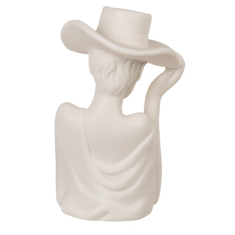 Keramická biela váza 17 cm - Elegantná dáma s klobúkom