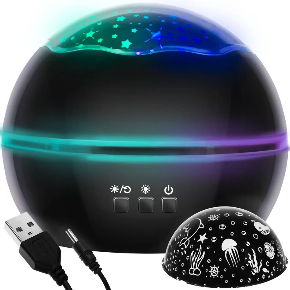 Rotujúci projektor nočná obloha, morský svet - černý LP16857