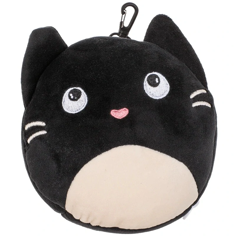 Detský plyšový cestovný vankúšik s maskou na oči – čierna mačka