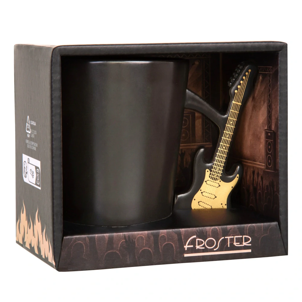 Hudobný hrnček Zlatá elektrická gitara – matne čierny, 300 ml