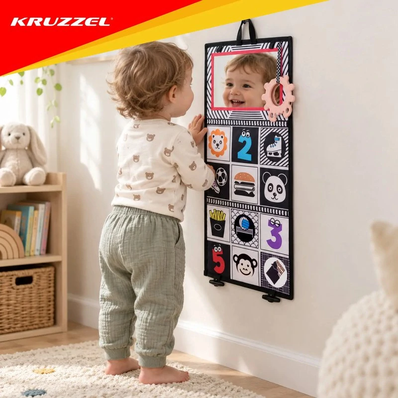 Senzorická knižka pre bábätko Kruzzel so zrkadielkom a hryzátkom, 0+