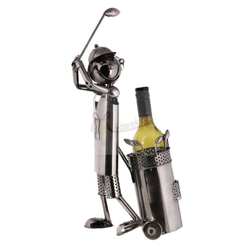 II. AKOSŤ - Kovový stojan na fľašu GOLFISTA S BAGOM (28068), hrdza na dlaniach, rukách a v pravom podpazuší