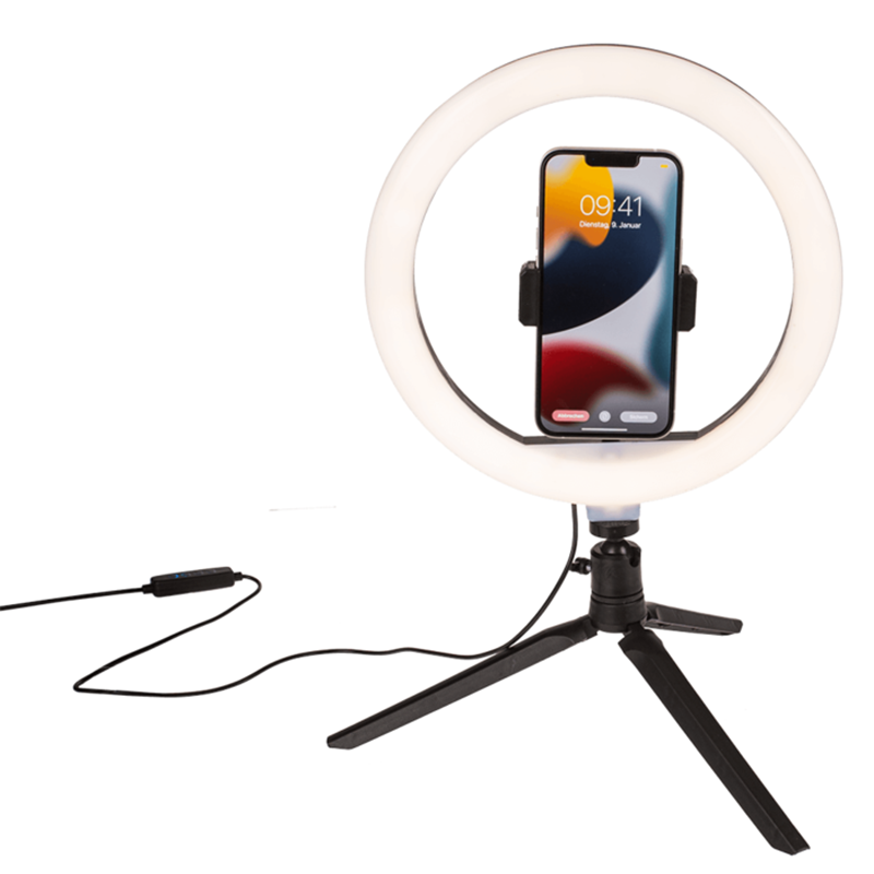 Kruhové selfie LED svetlo s držiakom mobilu a statívom