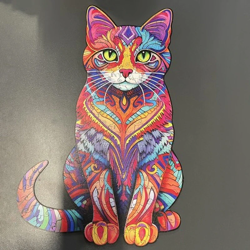 Drevené puzzle 130 dielikov 38x24cm - Pestrofarebná mačka