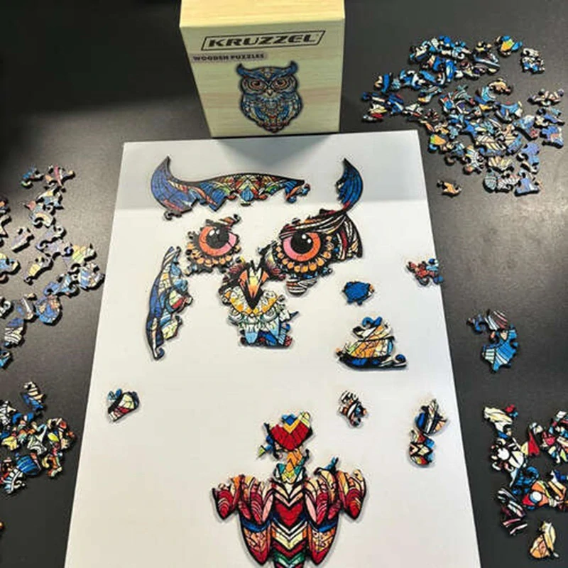 Drevené puzzle 177 dielikov 38x21, 5cm – Pestrofarebná sova