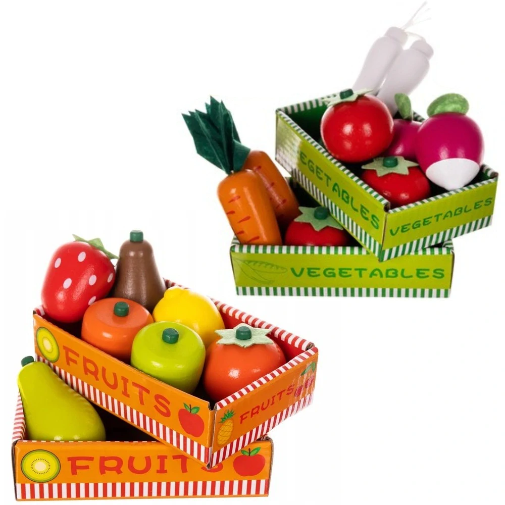 Drevený obchod na hranie s pokladňou a ovocím 25 dielov - Kruzzel