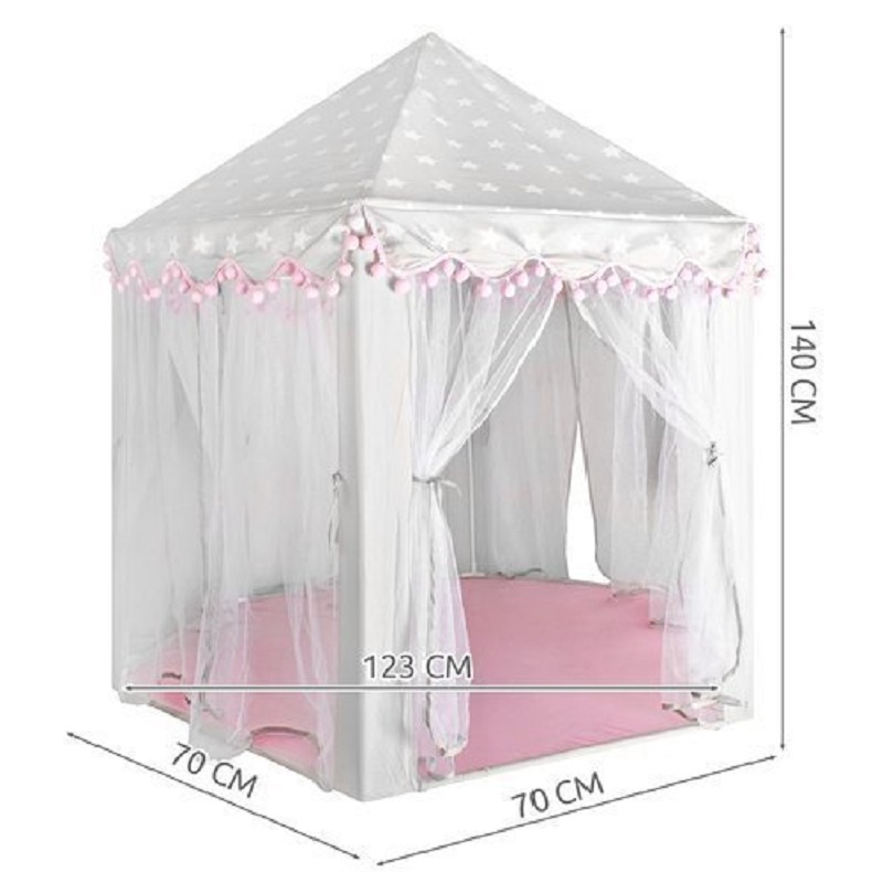 Zámok pre princezné - šedo-ružový šesťhranný stan