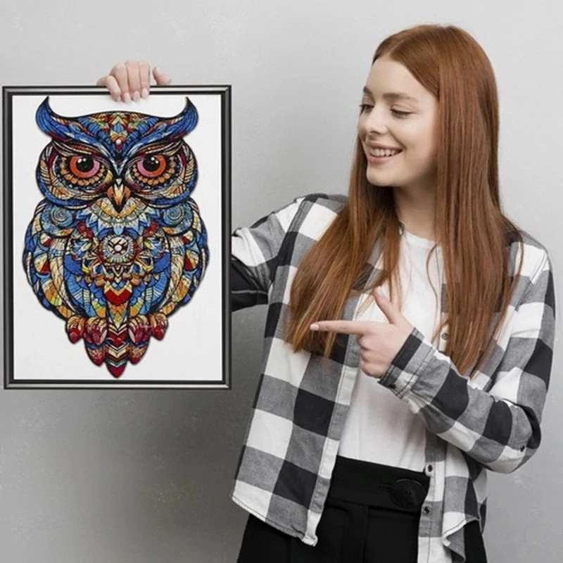 Drevené puzzle 177 dielikov 38x21, 5cm – Pestrofarebná sova