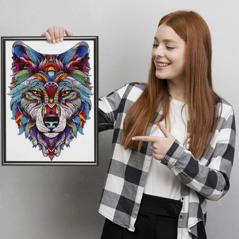 Drevené puzzle 170 dielikov 38x27cm - Pestrofarebný vlk