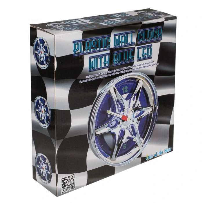 Nástenné hodiny v tvare aludisku 27 cm – modré LED podsvietenie