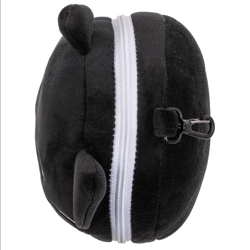 Detský plyšový cestovný vankúšik s maskou na oči – čierna mačka