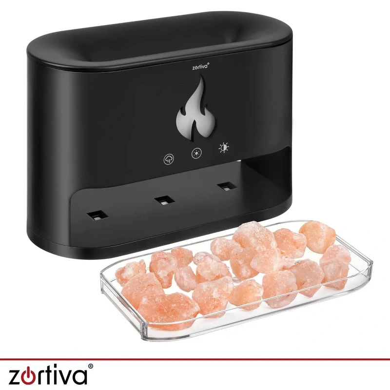 Aróma difuzér a zvlhčovač Zortiva s plameňom a podsvietenými kameňmi 250 ml