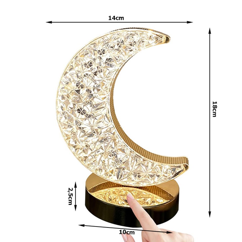 Zlatistá RGB lampička 18cm - KRIŠŤÁLOVÝ POĽMESIAC