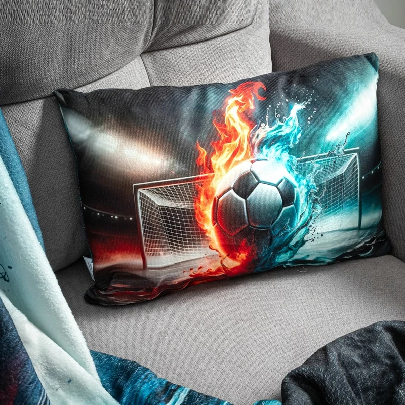 Futbalový set vankúšik a deka – Futbalová lopta so živlami ohňa a vody