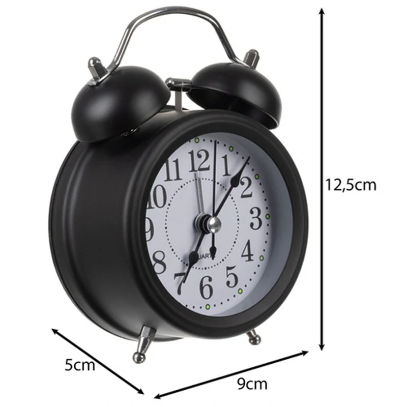 Kovový retro budík 12,5 cm s podsvietením 25473 - čierny