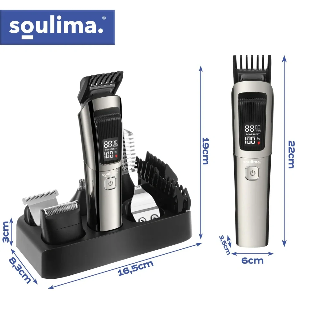 Zastrihávač vlasov a fúzov Soulima 8v1 27313 – bezdrôtový, USB-C, IPX6