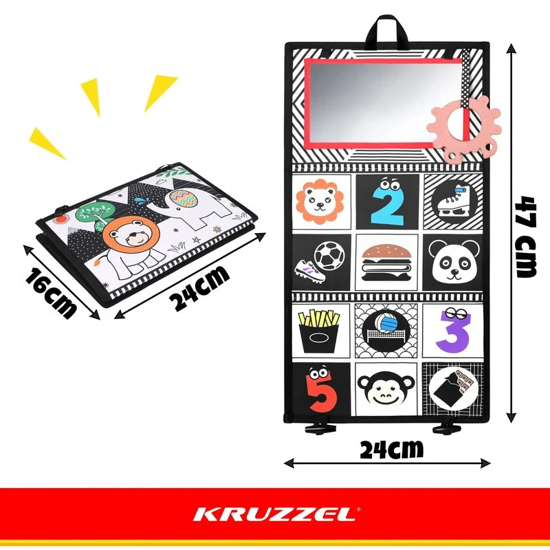 Senzorická knižka pre bábätko Kruzzel so zrkadielkom a hryzátkom, 0+