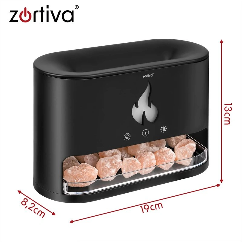 Aróma difuzér a zvlhčovač Zortiva s plameňom a podsvietenými kameňmi 250 ml