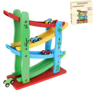 Drevená dráha - šmykľavka pre 4 autá