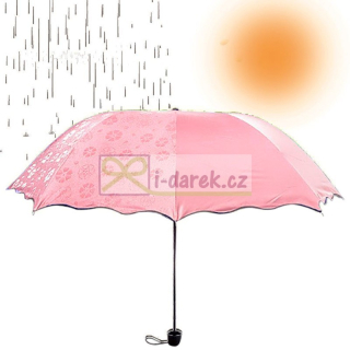Skladací dáždnik s magickými kvetmi - ružový