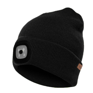 Dvojitá zimná čiapka s dobíjacím 4 LED osvetlením - čierna
