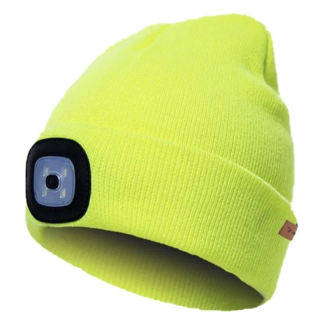 Dvojitá zimná čiapka s dobíjacím 4 LED osvetlením - žltá