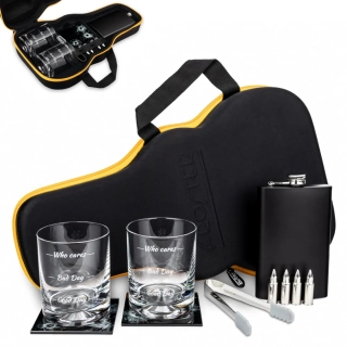 Whisky set v puzdre pre hudobníkov - ploskačka a poháre s príslušenstvom