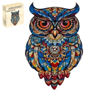 Drevené puzzle 177 dielikov 38x21, 5cm – Pestrofarebná sova