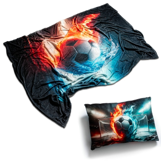 Futbalový set vankúšik a deka – Futbalová lopta so živlami ohňa a vody