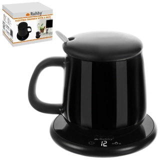 Súprava elektrický ohrievač 18 W, hrnček 400 ml s viečkom a lžička - čierna