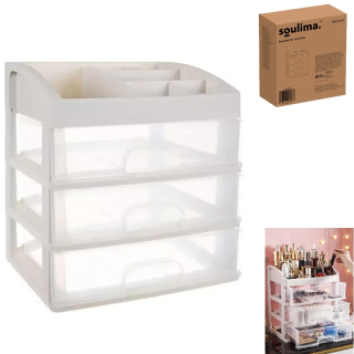 Organizér na kozmetiku s 3 šuplíkmi – biely