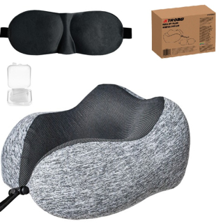 3D cestovný vankúš s pamäťovou penou – set so štuplemi a páskou na oči