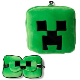 Detský plyšový cestovný vankúšik s maskou na oči - Minecraft Creeper