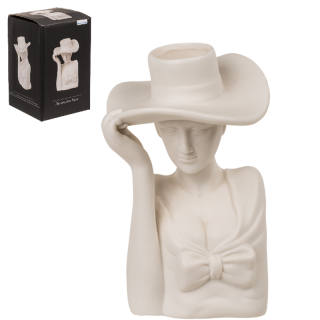 Keramická biela váza 17 cm - Elegantná dáma s klobúkom
