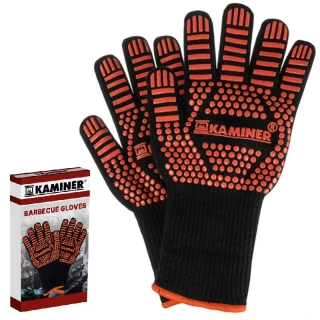 Tepelne odolné grilovacie rukavice pre majstra grilu 25416 - čierno-oranžové