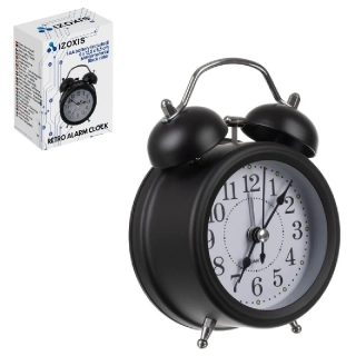 Kovový retro budík 12,5 cm s podsvietením 25473 - čierny