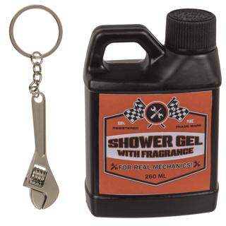 Sprchový gél v kanistri a kľúčenka nastaviteľný kľúč - darček pre mechanika