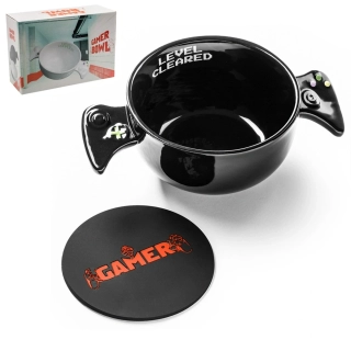 Miska pre hráča 700 ml s podšálkou – Gamer Level Cleared