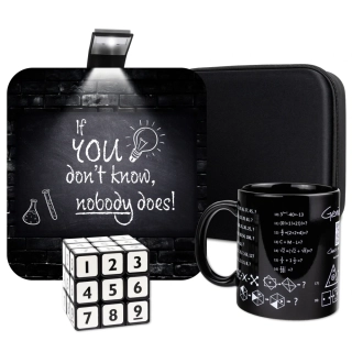 Originálna darčeková sada pre génia – hrnček s logickými úlohami, čítacia lampička, logická Sudoku kocka