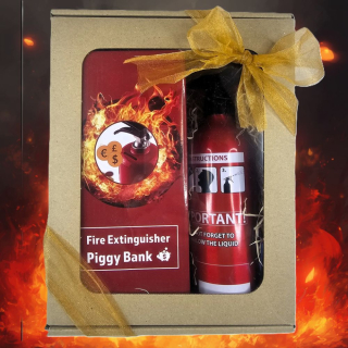 Sada "Uhas to" - nápojová sprejová fľaša 0,5l a pokladnička ako hasiaci prístroj - Darot