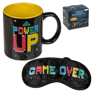 Darčeková sada pre hráča – hrnček 330 ml a maska na spanie Game Over