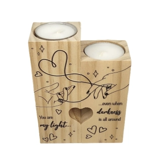 Drevené svietniky s čajovými sviečkami pre páry, 2 ks – romantický darček