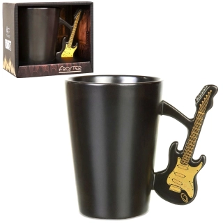 Hudobný hrnček Zlatá elektrická gitara – matne čierny, 300 ml