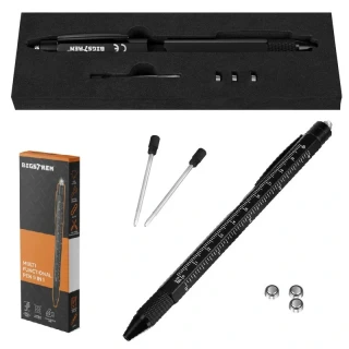 Multifunkčné pero 9v1 s LED svetlom Bigstren – skrutkovač, vodováha, pravítko, otvárač a stylus