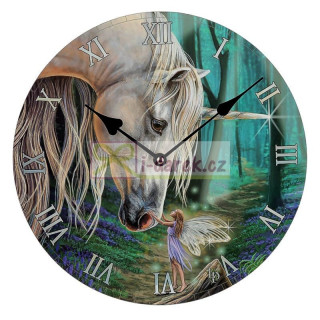 Nástenné fantasy hodiny Lisa Parker - Víla s jednorožcom