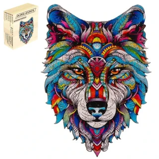 Drevené puzzle 170 dielikov 38x27cm - Pestrofarebný vlk